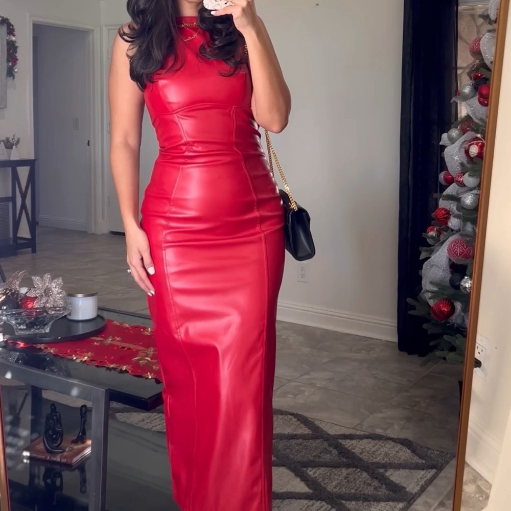 Red Leather Maxi Dress. Size Small